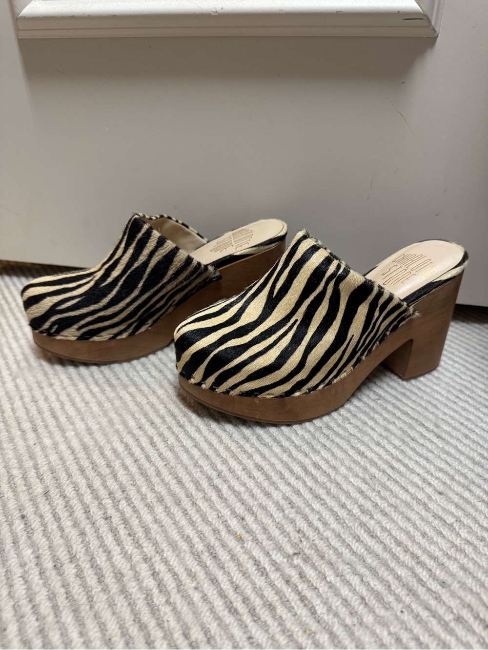 Charlotte Stone Zebra Print Slip-On Mule Platform Clogs - Black & Cream Wood - Picture 2 of 7